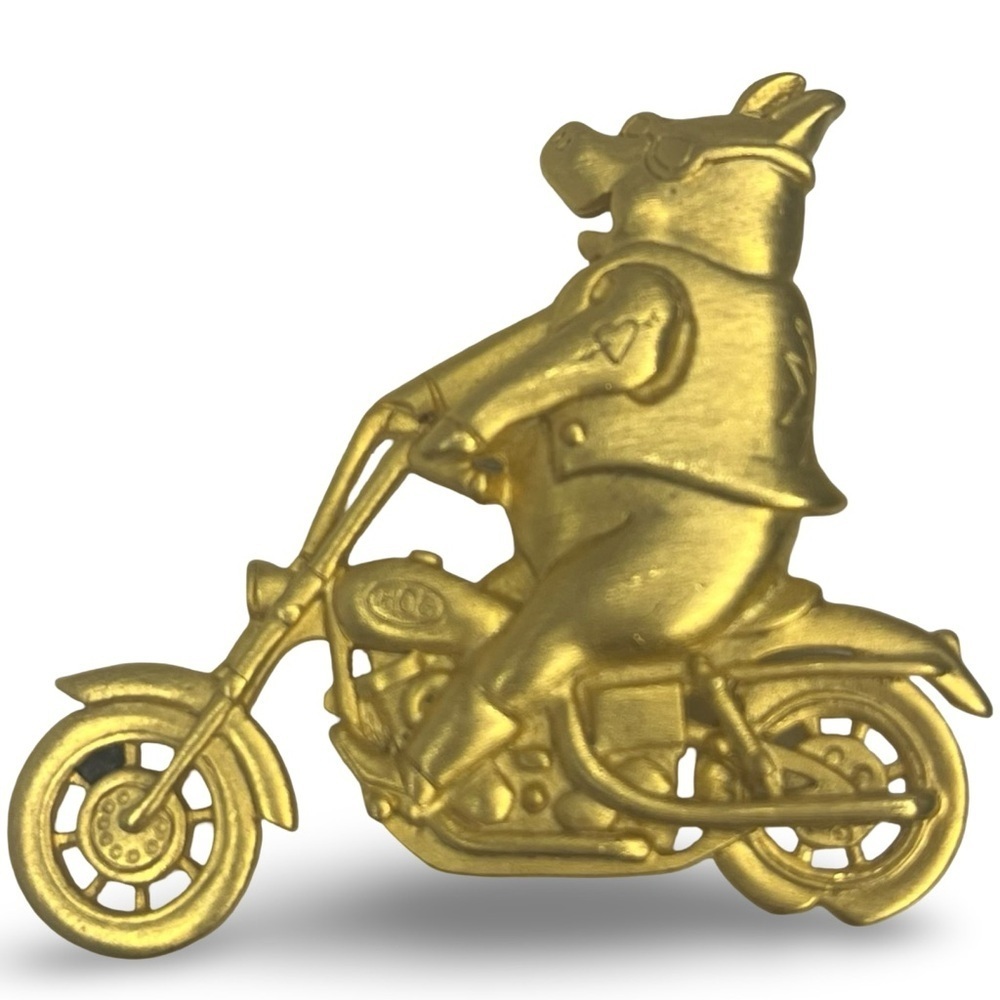 Vintage JJ Gold Motorcycle Pig Brooch